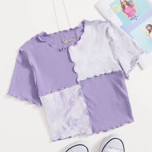 SHEIN Tie Dye Panel Seam Front Crop Tee